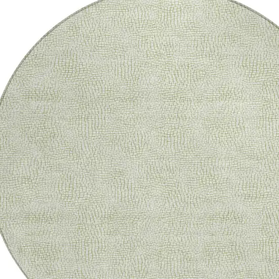 8' Artichoke Green And Ivory Round Geometric Washable Indoor Outdoor Area Rug Photo 5