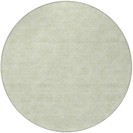 8' Artichoke Green And Ivory Round Geometric Washable Indoor Outdoor Area Rug Photo 6