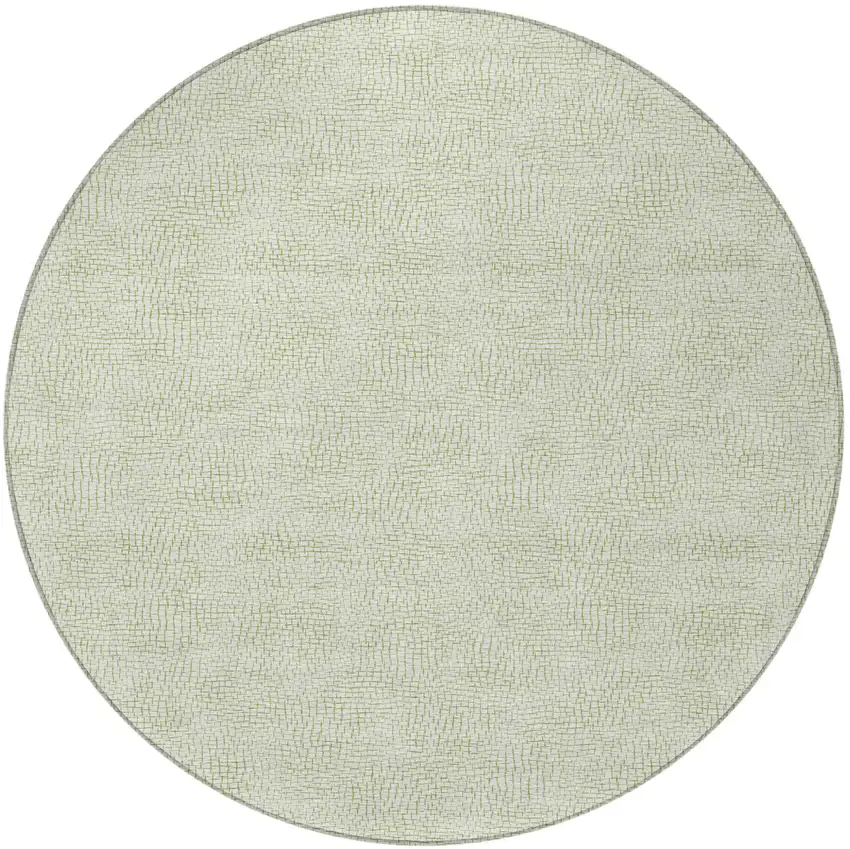 8' Artichoke Green And Ivory Round Geometric Washable Indoor Outdoor Area Rug Photo 6