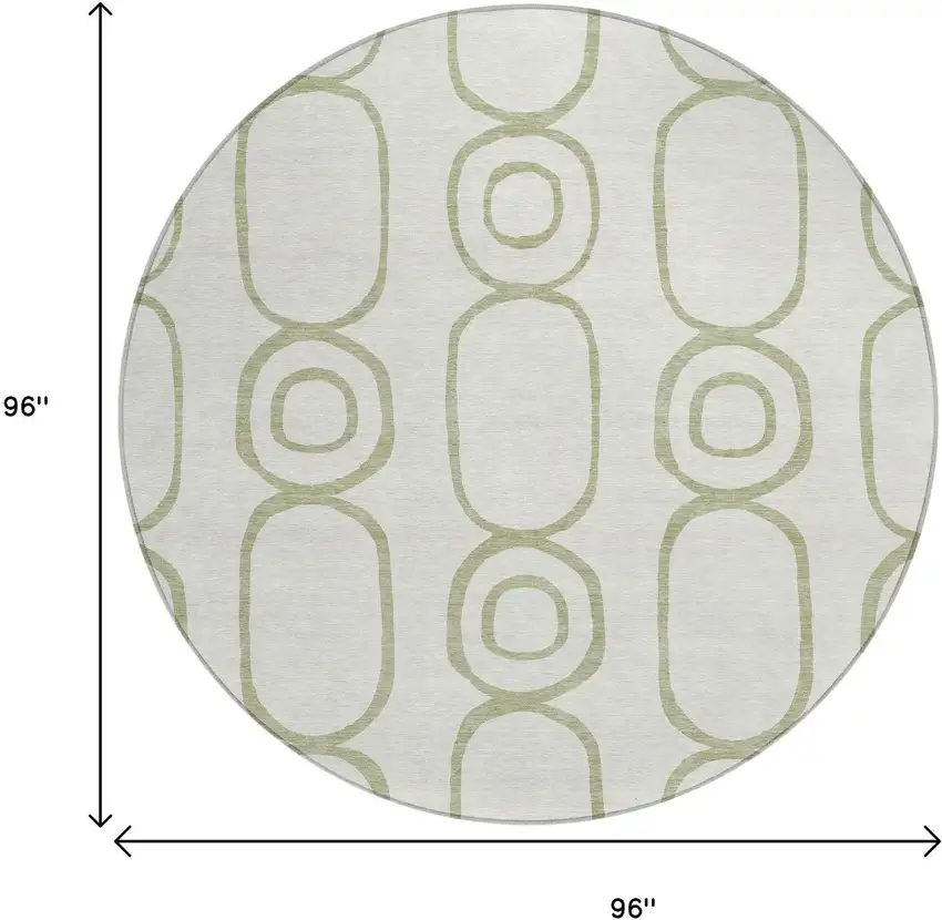 8' Artichoke Green And Ivory Round Geometric Washable Indoor Outdoor Area Rug Photo 3