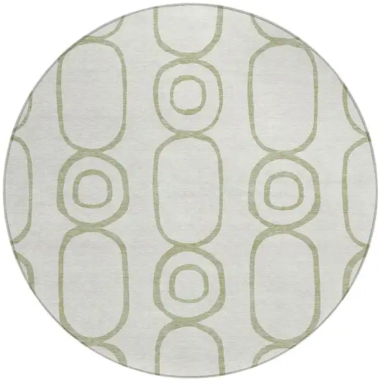 8' Artichoke Green And Ivory Round Geometric Washable Indoor Outdoor Area Rug Photo 4
