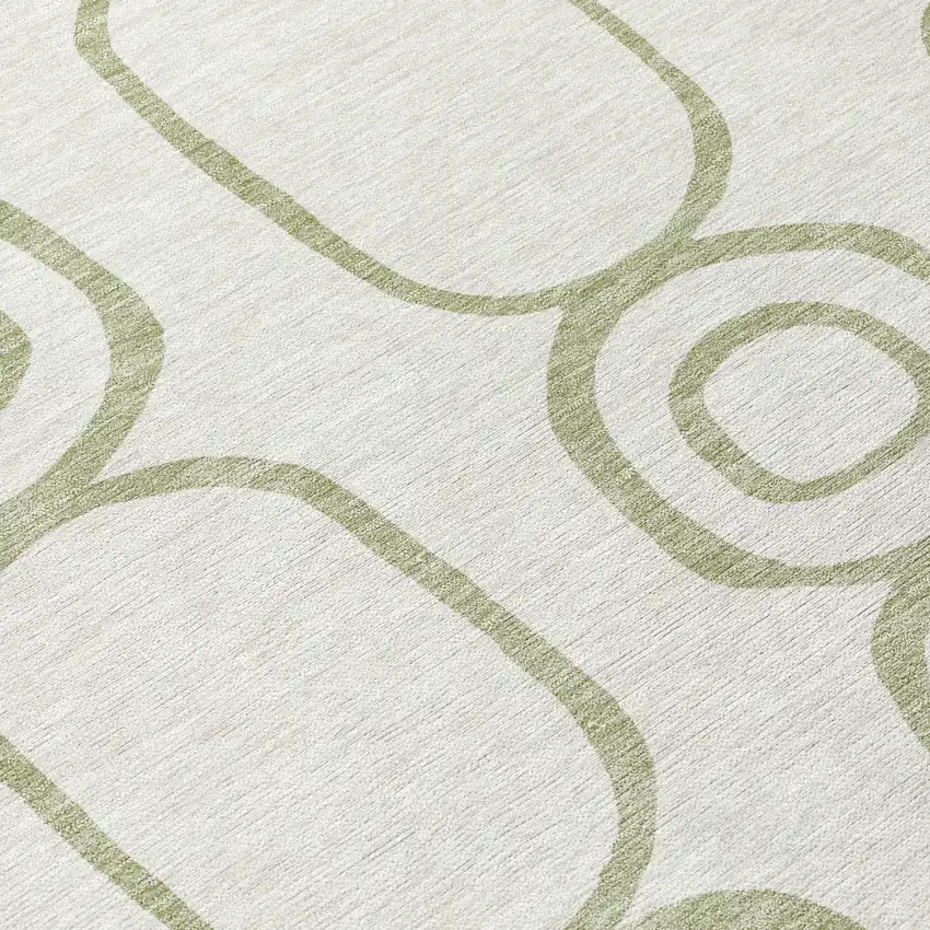 8' Artichoke Green And Ivory Round Geometric Washable Indoor Outdoor Area Rug Photo 9