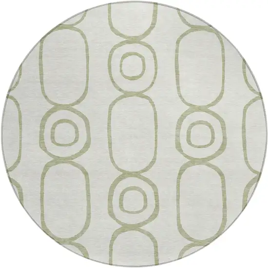 8' Artichoke Green And Ivory Round Geometric Washable Indoor Outdoor Area Rug Photo 2