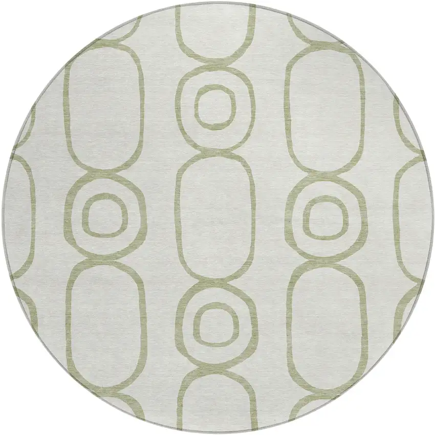 8' Artichoke Green And Ivory Round Geometric Washable Indoor Outdoor Area Rug Photo 2