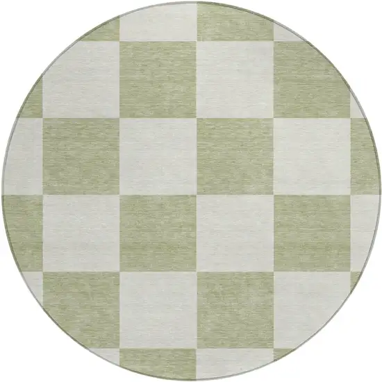 8' Artichoke Green And Ivory Round Geometric Washable Indoor Outdoor Area Rug Photo 2