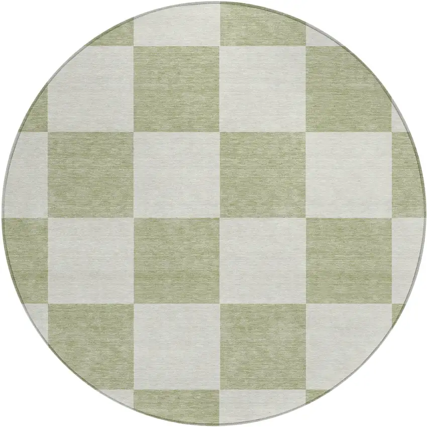 8' Artichoke Green And Ivory Round Geometric Washable Indoor Outdoor Area Rug Photo 2