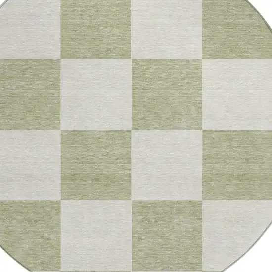 8' Artichoke Green And Ivory Round Geometric Washable Indoor Outdoor Area Rug Photo 6