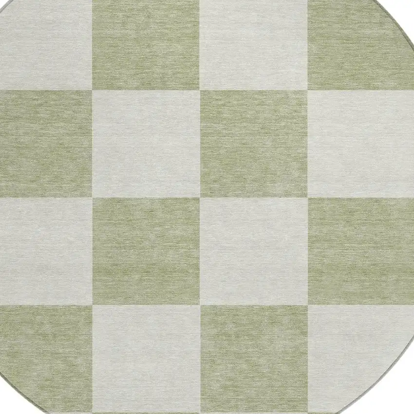 8' Artichoke Green And Ivory Round Geometric Washable Indoor Outdoor Area Rug Photo 6
