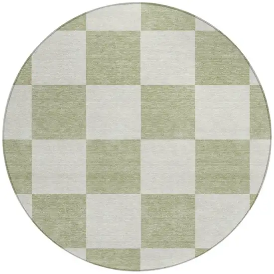8' Artichoke Green And Ivory Round Geometric Washable Indoor Outdoor Area Rug Photo 4