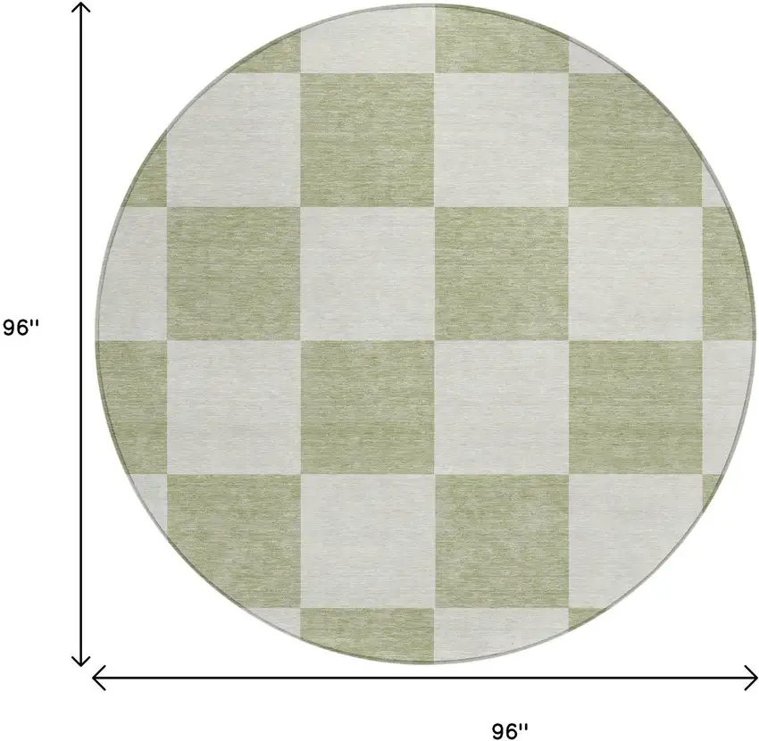 8' Artichoke Green And Ivory Round Geometric Washable Indoor Outdoor Area Rug Photo 3