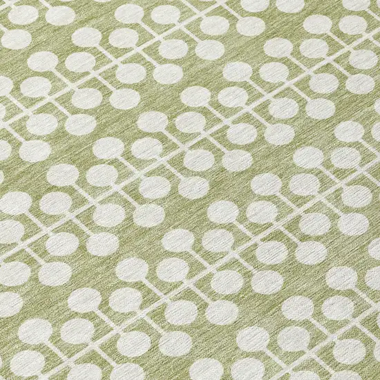 8' Artichoke Green And Ivory Round Geometric Washable Indoor Outdoor Area Rug Photo 9