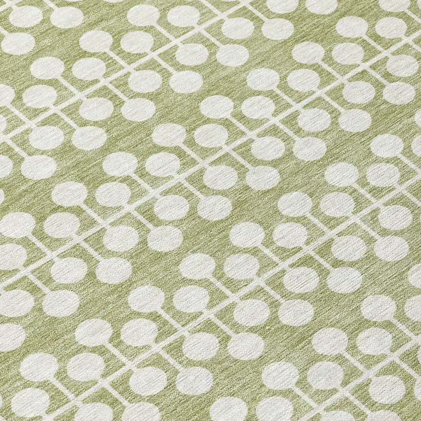 8' Artichoke Green And Ivory Round Geometric Washable Indoor Outdoor Area Rug Photo 9