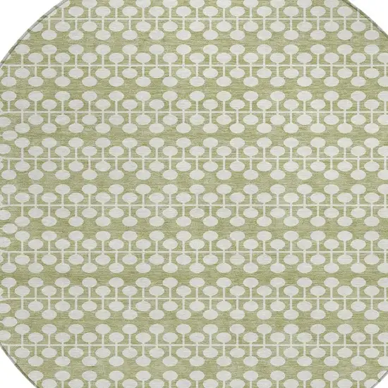 8' Artichoke Green And Ivory Round Geometric Washable Indoor Outdoor Area Rug Photo 5
