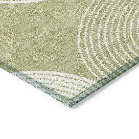 8' Artichoke Green And Ivory Round Geometric Washable Indoor Outdoor Area Rug Photo 5