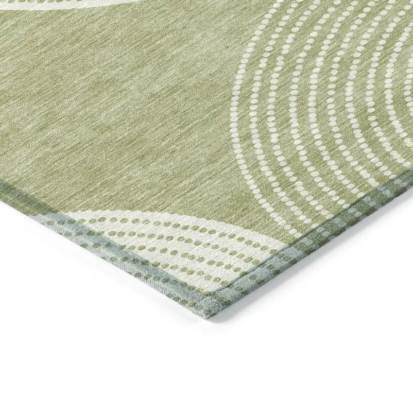 8' Artichoke Green And Ivory Round Geometric Washable Indoor Outdoor Area Rug Photo 5