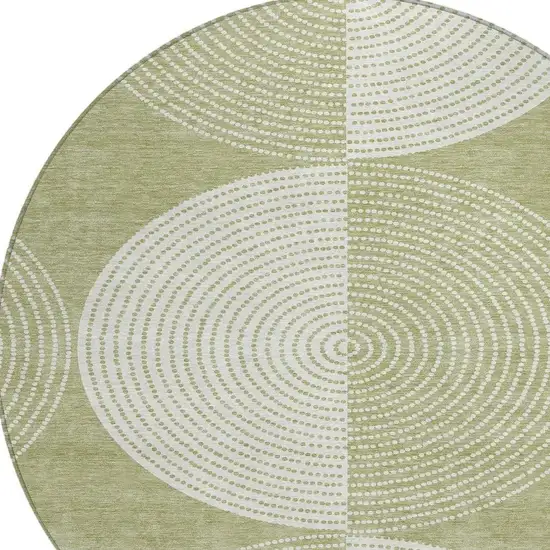 8' Artichoke Green And Ivory Round Geometric Washable Indoor Outdoor Area Rug Photo 6