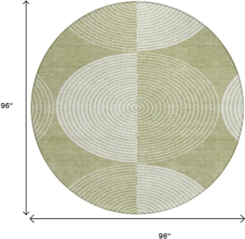 8' Artichoke Green And Ivory Round Geometric Washable Indoor Outdoor Area Rug Photo 3