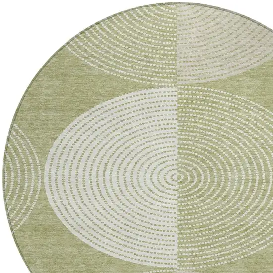 8' Artichoke Green And Ivory Round Geometric Washable Indoor Outdoor Area Rug Photo 7