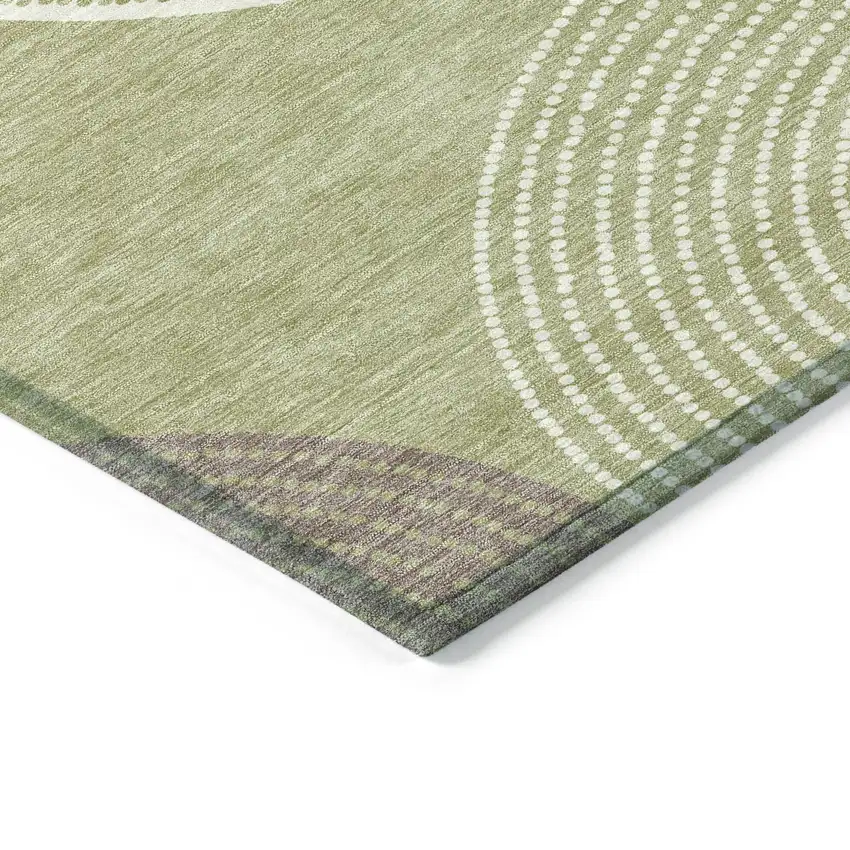 8' Artichoke Green And Ivory Round Geometric Washable Indoor Outdoor Area Rug Photo 6