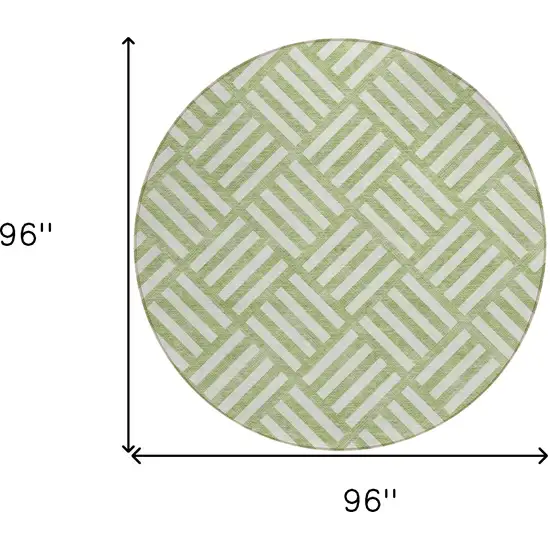8' Artichoke Green And Ivory Round Geometric Washable Indoor Outdoor Area Rug Photo 3