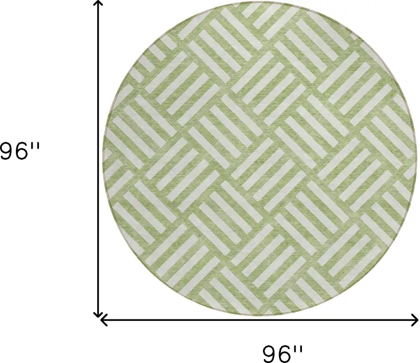 8' Artichoke Green And Ivory Round Geometric Washable Indoor Outdoor Area Rug Photo 3