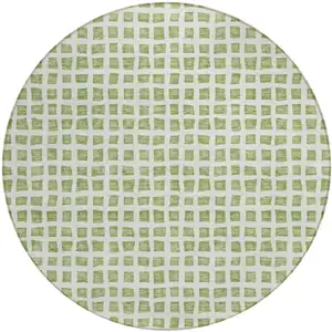 Photo of 8' Artichoke Green And Ivory Round Geometric Washable Indoor Outdoor Area Rug