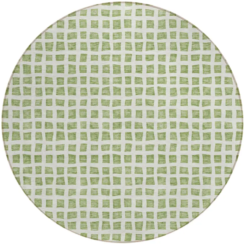 8' Artichoke Green And Ivory Round Geometric Washable Indoor Outdoor Area Rug Photo 1