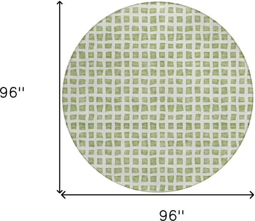 8' Artichoke Green And Ivory Round Geometric Washable Indoor Outdoor Area Rug Photo 9