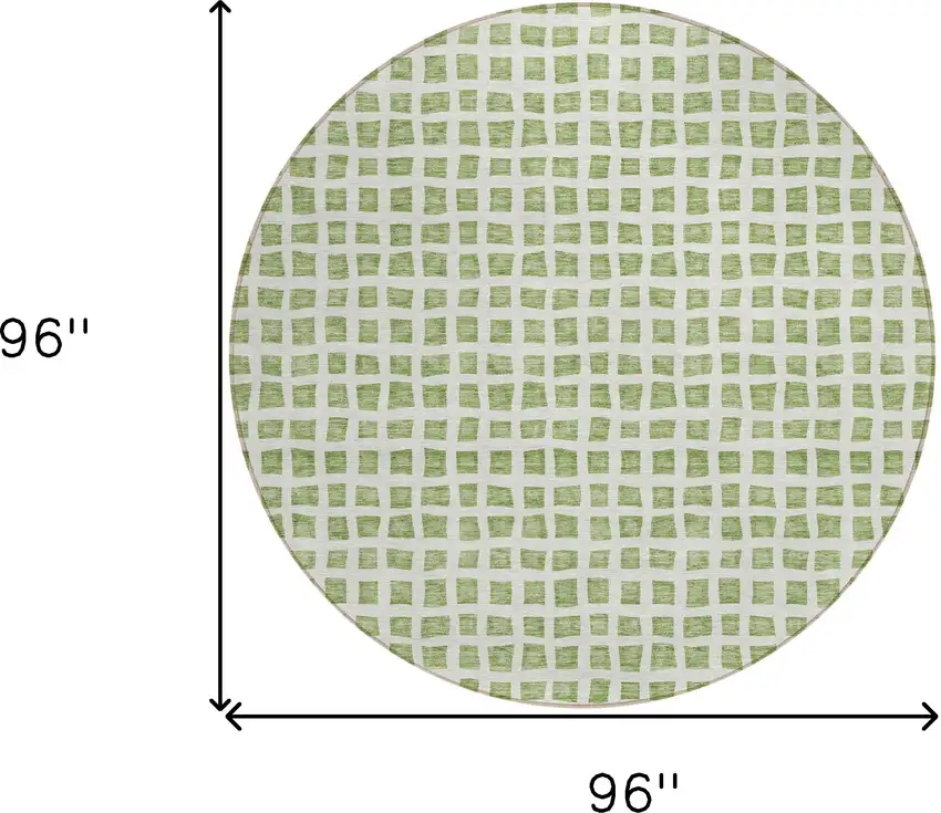 8' Artichoke Green And Ivory Round Geometric Washable Indoor Outdoor Area Rug Photo 9