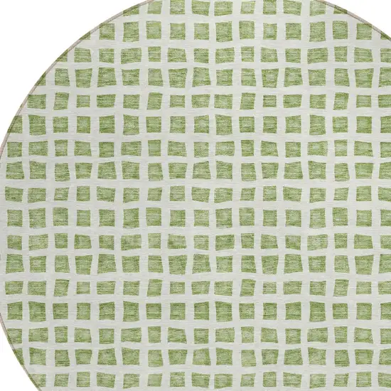 8' Artichoke Green And Ivory Round Geometric Washable Indoor Outdoor Area Rug Photo 6