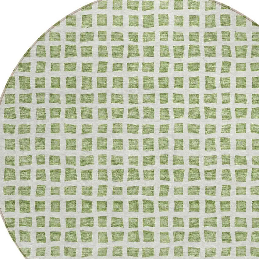 8' Artichoke Green And Ivory Round Geometric Washable Indoor Outdoor Area Rug Photo 6