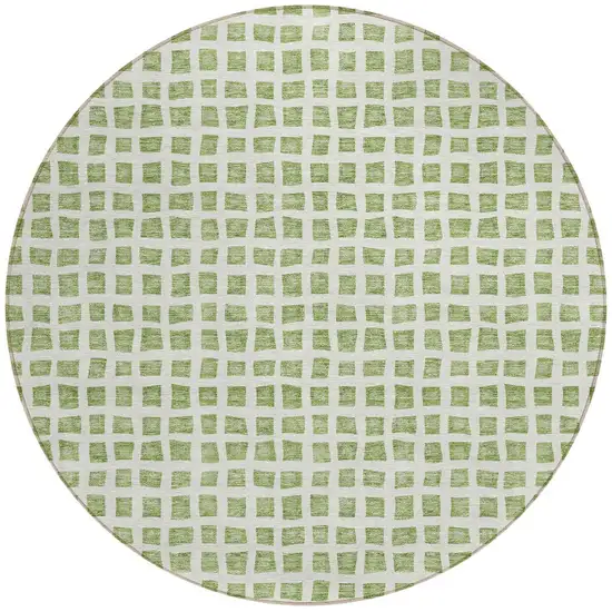 8' Artichoke Green And Ivory Round Geometric Washable Indoor Outdoor Area Rug Photo 6
