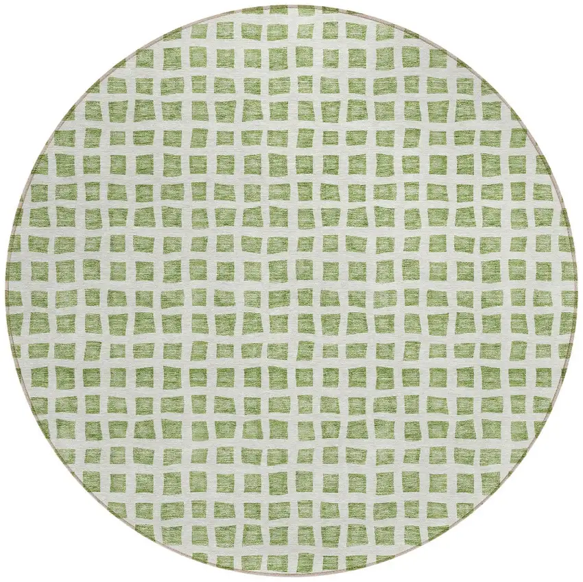 8' Artichoke Green And Ivory Round Geometric Washable Indoor Outdoor Area Rug Photo 6
