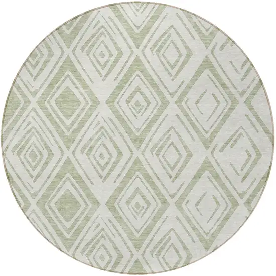 8' Artichoke Green And Ivory Round Geometric Washable Indoor Outdoor Area Rug Photo 5