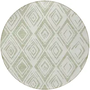 Photo of 8' Artichoke Green And Ivory Round Geometric Washable Indoor Outdoor Area Rug