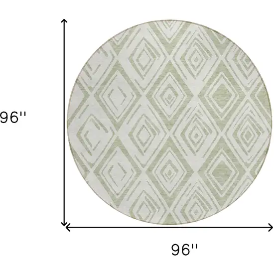 8' Artichoke Green And Ivory Round Geometric Washable Indoor Outdoor Area Rug Photo 3