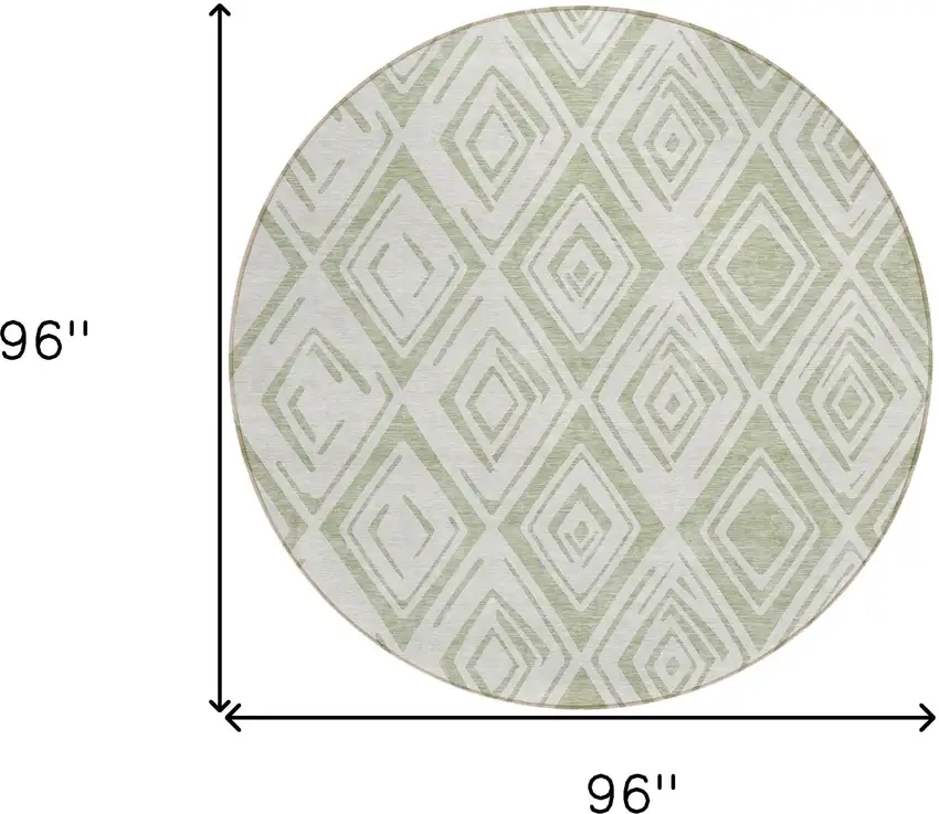 8' Artichoke Green And Ivory Round Geometric Washable Indoor Outdoor Area Rug Photo 3