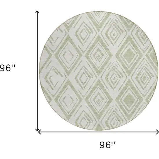 8' Artichoke Green And Ivory Round Geometric Washable Indoor Outdoor Area Rug Photo 3