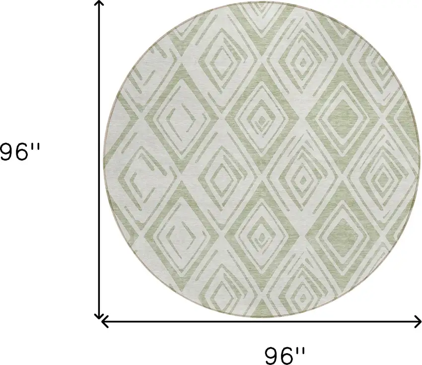 8' Artichoke Green And Ivory Round Geometric Washable Indoor Outdoor Area Rug Photo 3