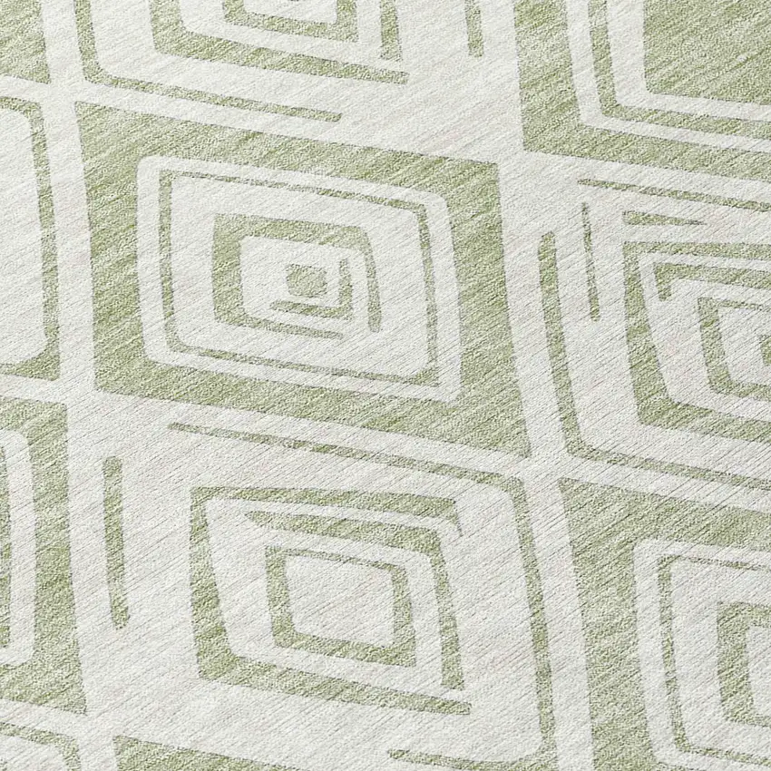 8' Artichoke Green And Ivory Round Geometric Washable Indoor Outdoor Area Rug Photo 8