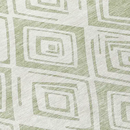 8' Artichoke Green And Ivory Round Geometric Washable Indoor Outdoor Area Rug Photo 8