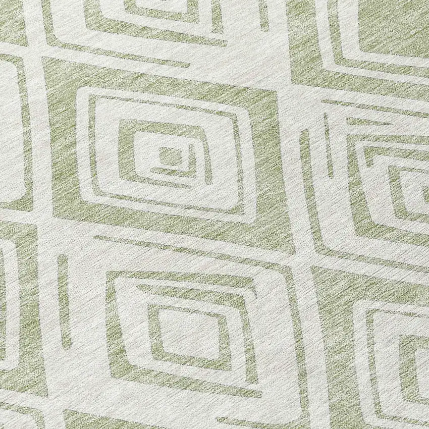 8' Artichoke Green And Ivory Round Geometric Washable Indoor Outdoor Area Rug Photo 8
