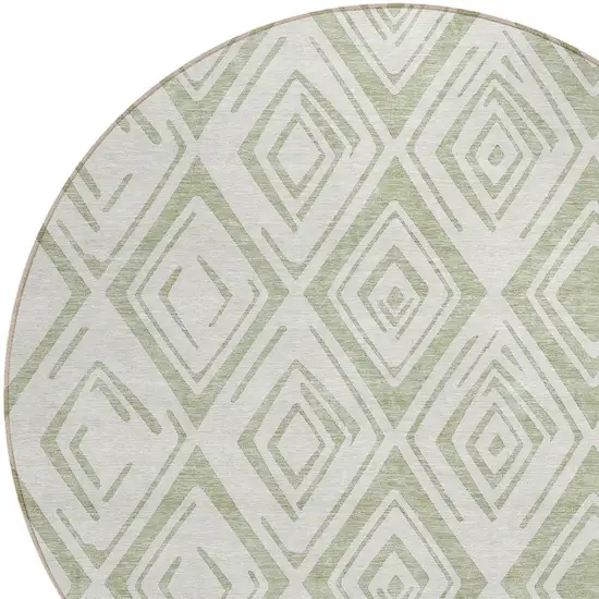 8' Artichoke Green And Ivory Round Geometric Washable Indoor Outdoor Area Rug Photo 4