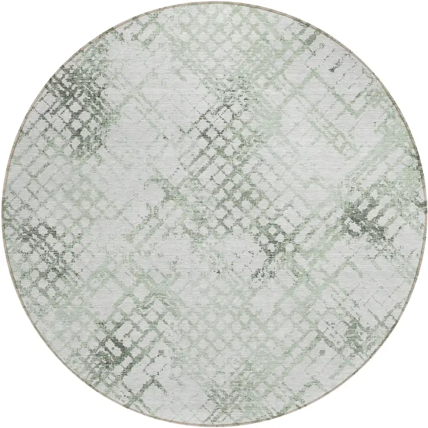 8' Artichoke Green And Ivory Round Geometric Washable Indoor Outdoor Area Rug Photo 2