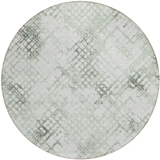 8' Artichoke Green And Ivory Round Geometric Washable Indoor Outdoor Area Rug Photo 2