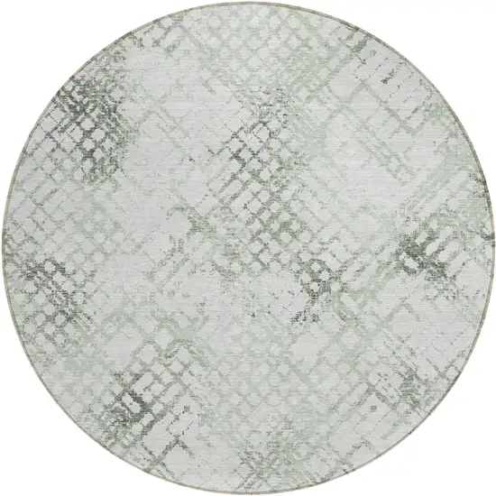 8' Artichoke Green And Ivory Round Geometric Washable Indoor Outdoor Area Rug Photo 2
