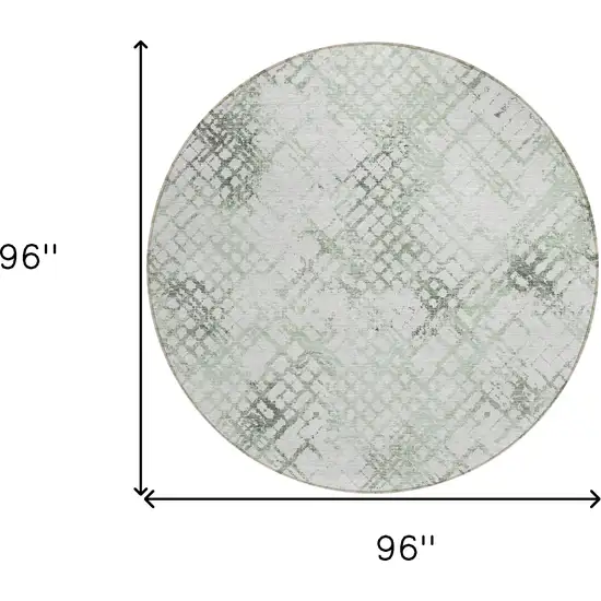 8' Artichoke Green And Ivory Round Geometric Washable Indoor Outdoor Area Rug Photo 3
