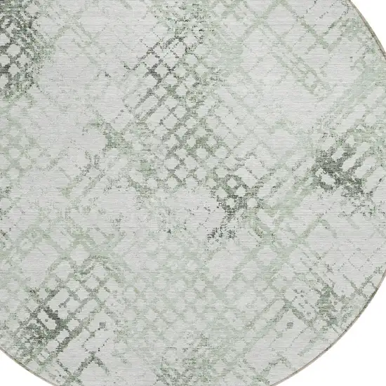 8' Artichoke Green And Ivory Round Geometric Washable Indoor Outdoor Area Rug Photo 4