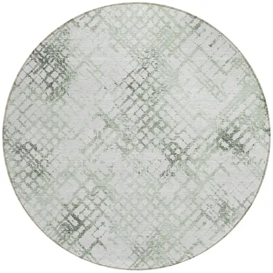 8' Artichoke Green And Ivory Round Geometric Washable Indoor Outdoor Area Rug Photo 5