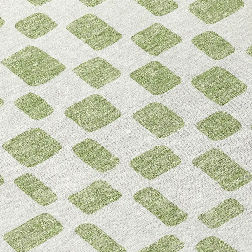 8' Artichoke Green And Ivory Round Geometric Washable Indoor Outdoor Area Rug Photo 8